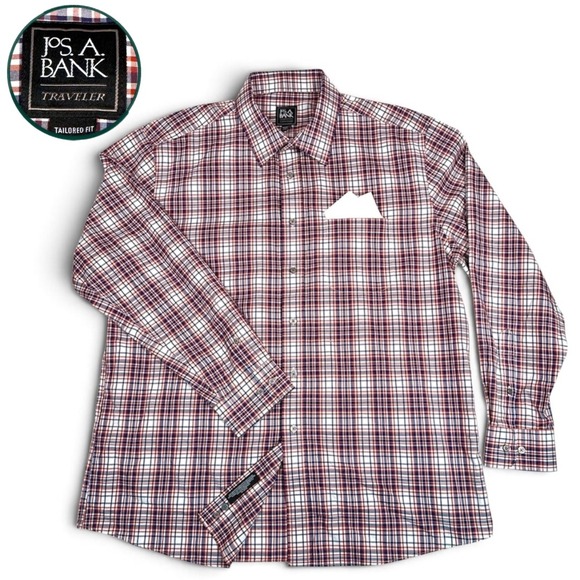 Jos. A. Bank Other - Jos. A. Bank Traveler Tailored Fit Plaid Shirt Long Sleeve 100% Cotton Mens XL